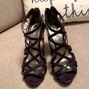 Guess Dark Purple Strappy Platform Heels
